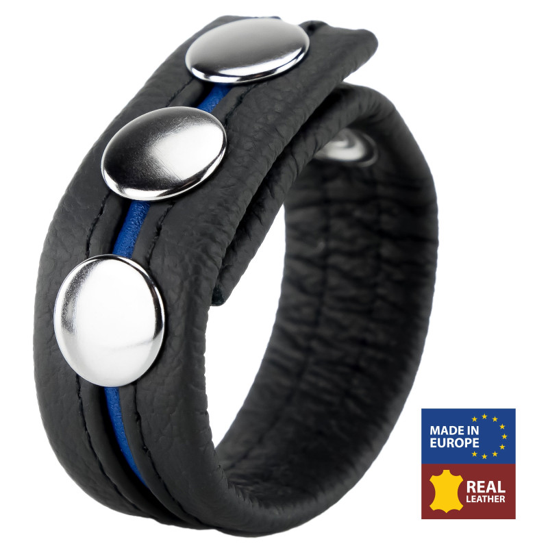 The Red Cockring en cuir 3 Pressions Noir-Bleu